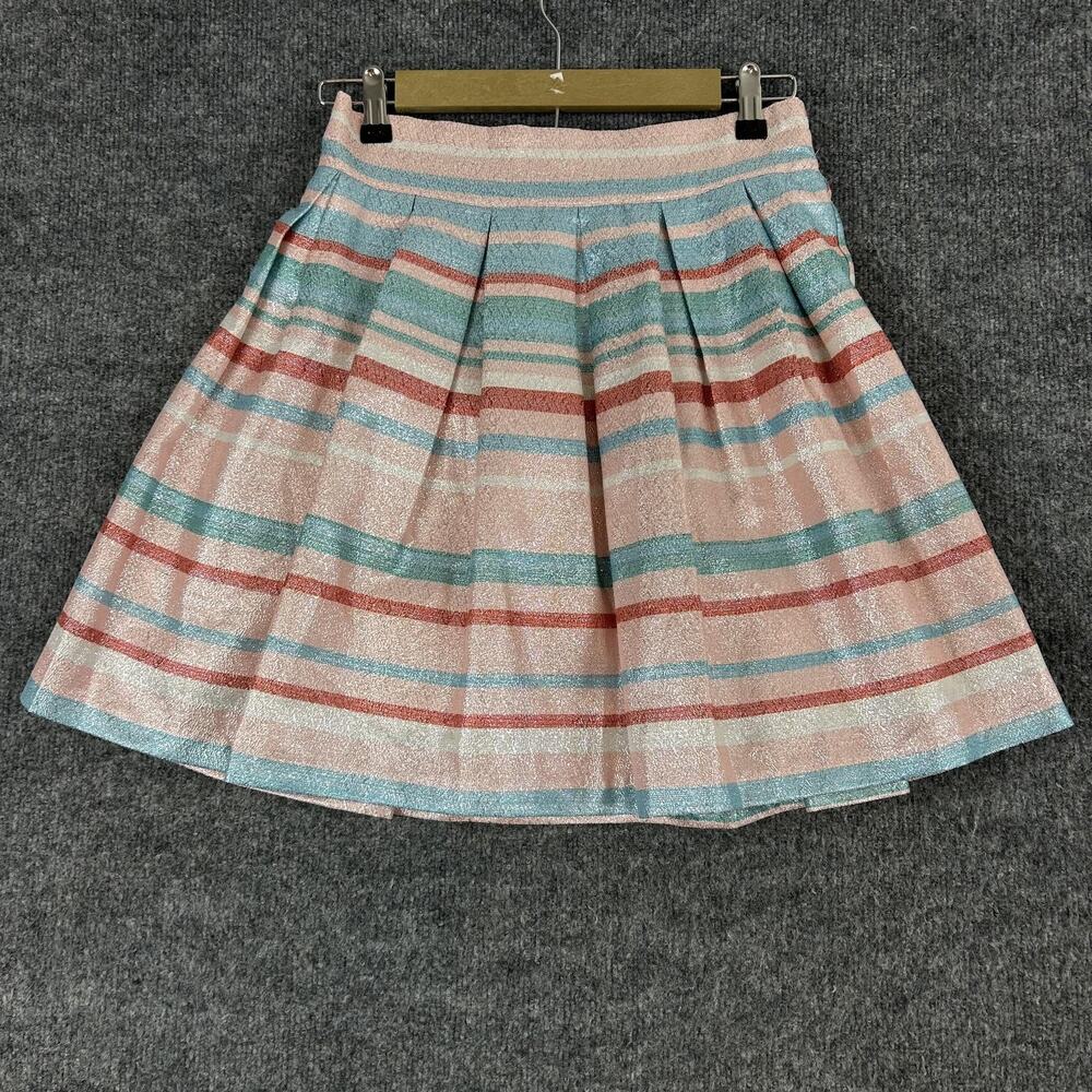Sister Jane Skirt Large Pastel Striped Pleated Colorful Metallic Party Retro